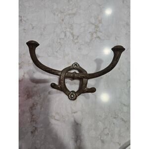 Antique Wall Mounted Cast Iron Dual Coat Hook & Hat Hall Tree Hanger Victorian